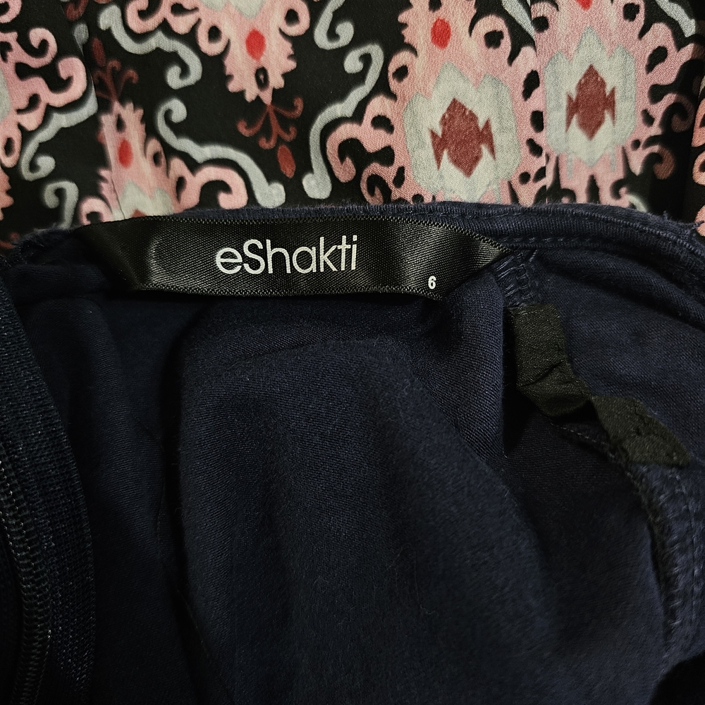 eShakti Blue and Pink A-Line Dress Knee-Length Casual - Picture 5 of 5